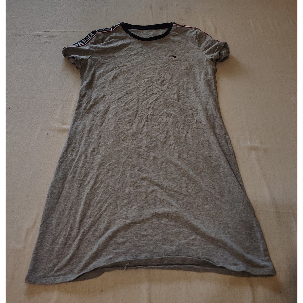 Tommy Hilfiger Womens Gray Logo Tape Short Sleeve T-Shirt Dress Medium M 24